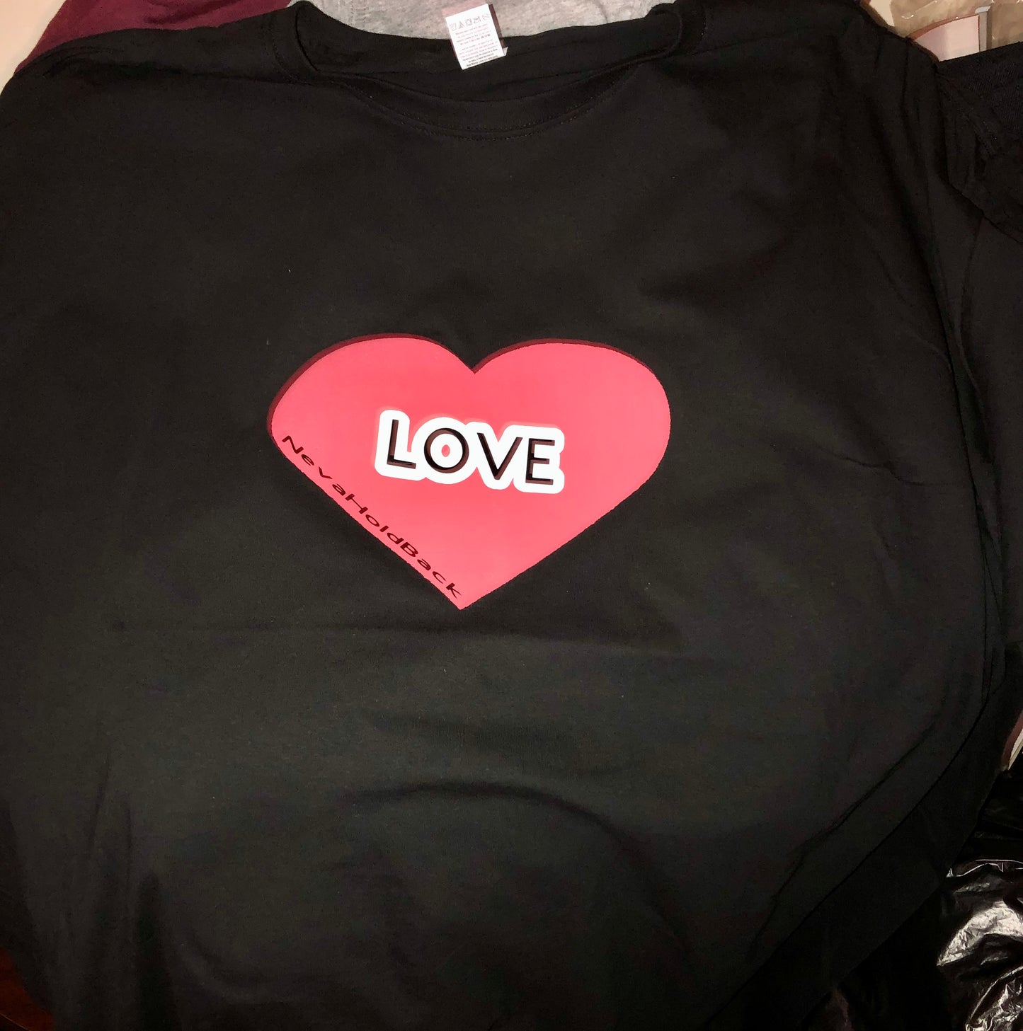 NevaHoldBack :LOVE Black T-Shirt 100% Cotton